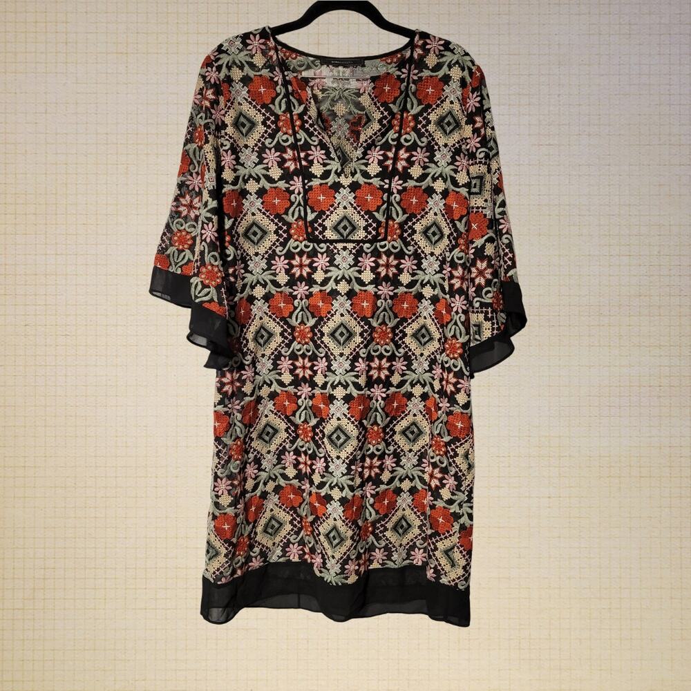 Boho Embroidered Sheer Floral BCBG Max Azria Sheath Dress Large Polyester Sleeve